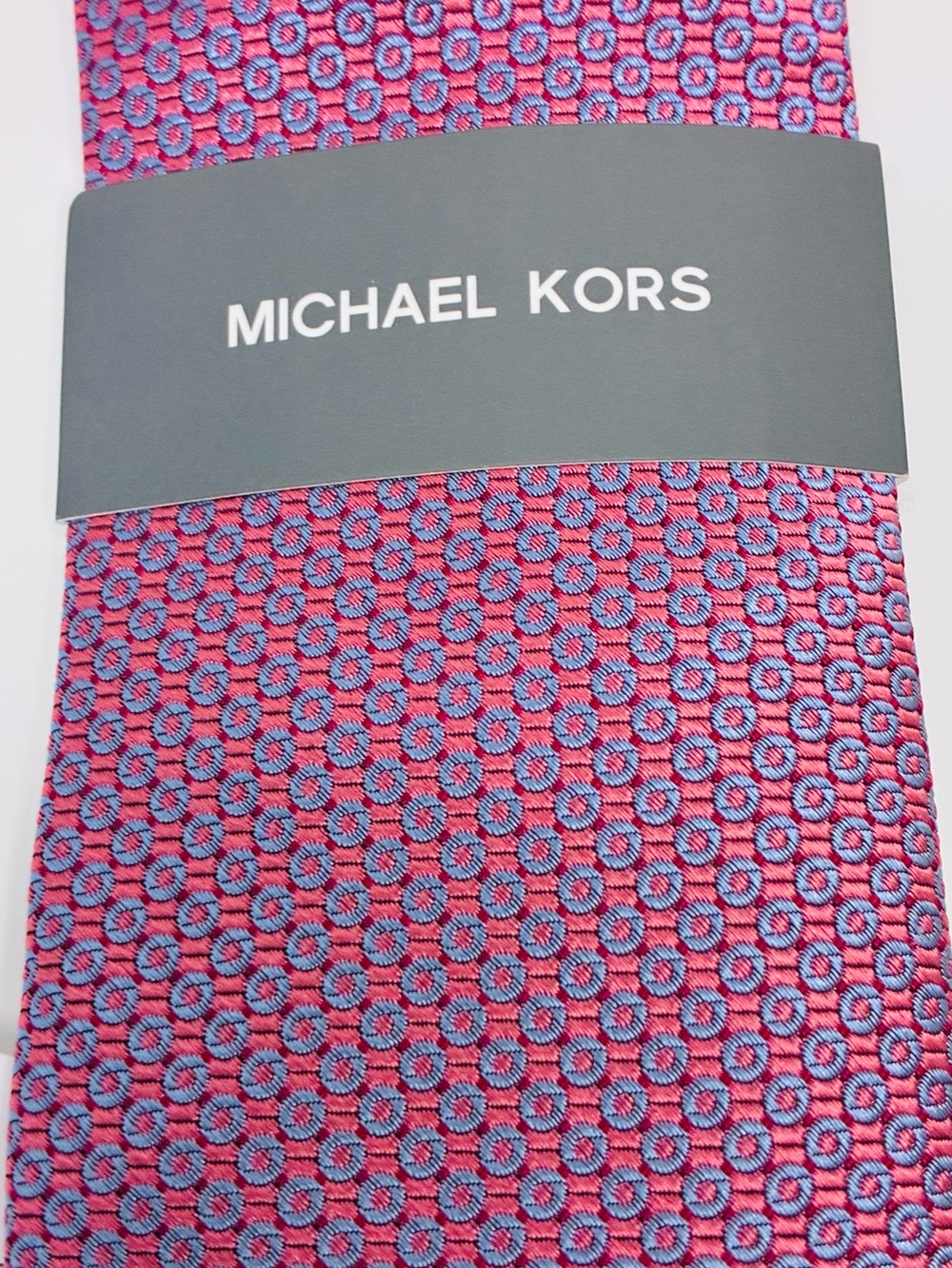 Michael Kors Men's Silk Blend Tie Linatta Dot Coral Pink Blue Geometric NWT.